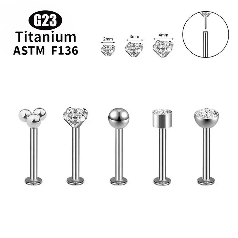 Flat Back Labret Stud - ASTM F136 Titanio Push Pin 5A