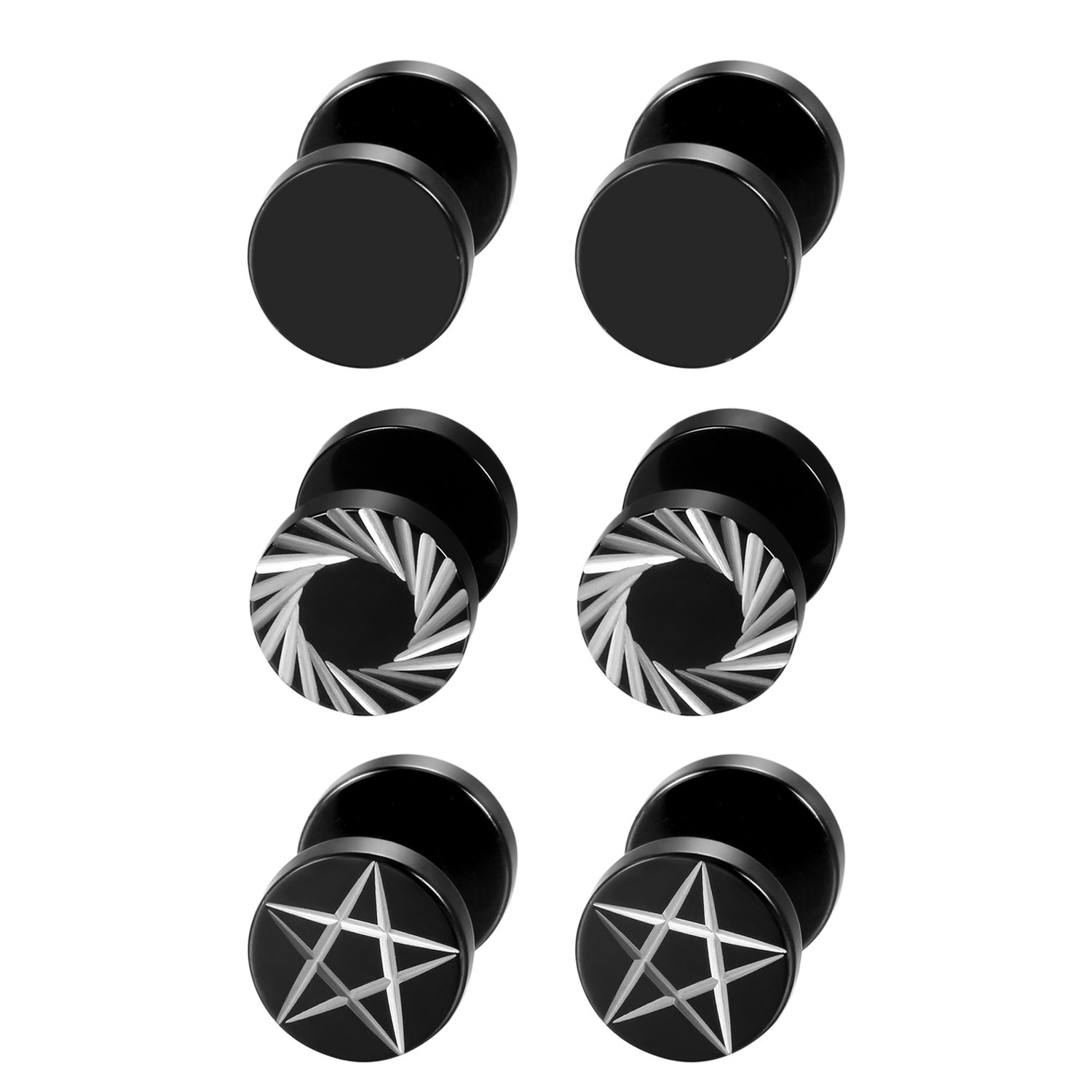 Body Jewelry Ear Gauges - 2 Pz/6 Pz Nero In Acciaio