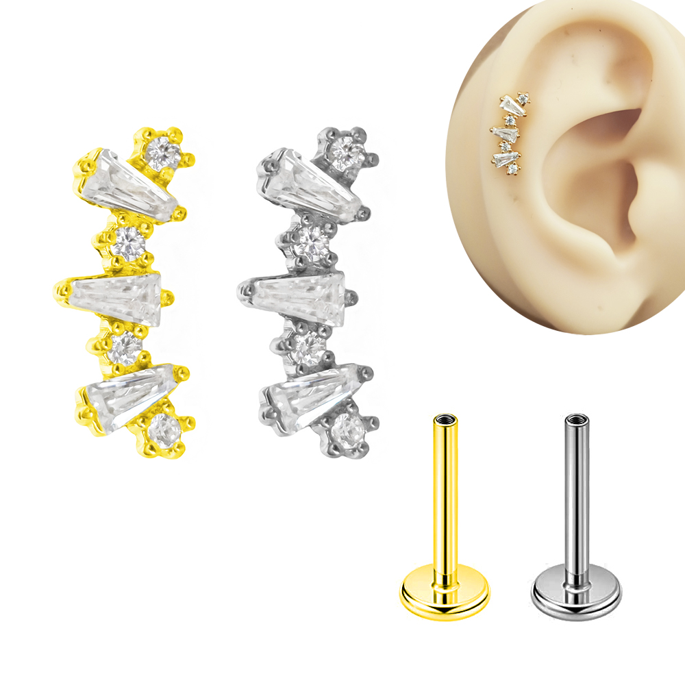 Flat Back Labret Stud - Orecchini interni filettati con zirconi cubici