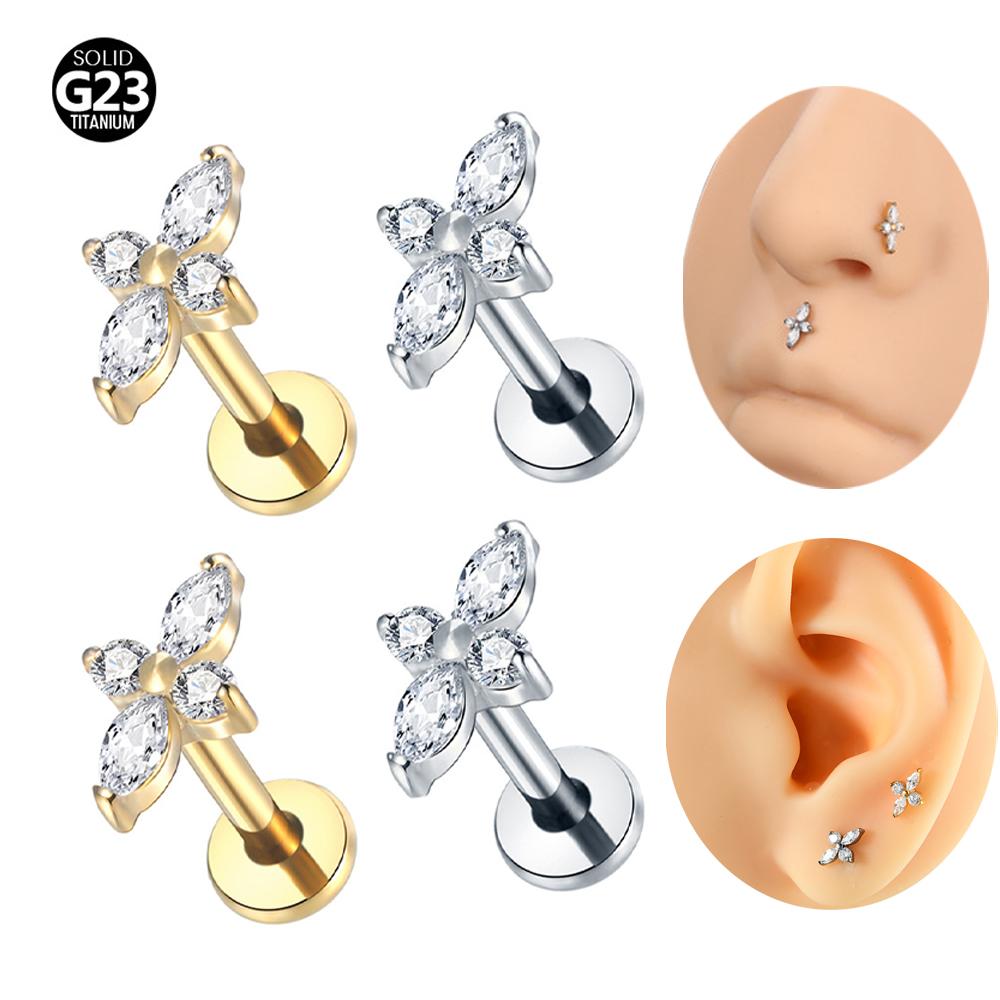 Flat Back Labret Stud - 1 Pezzo Piercing Labret in Titanio
