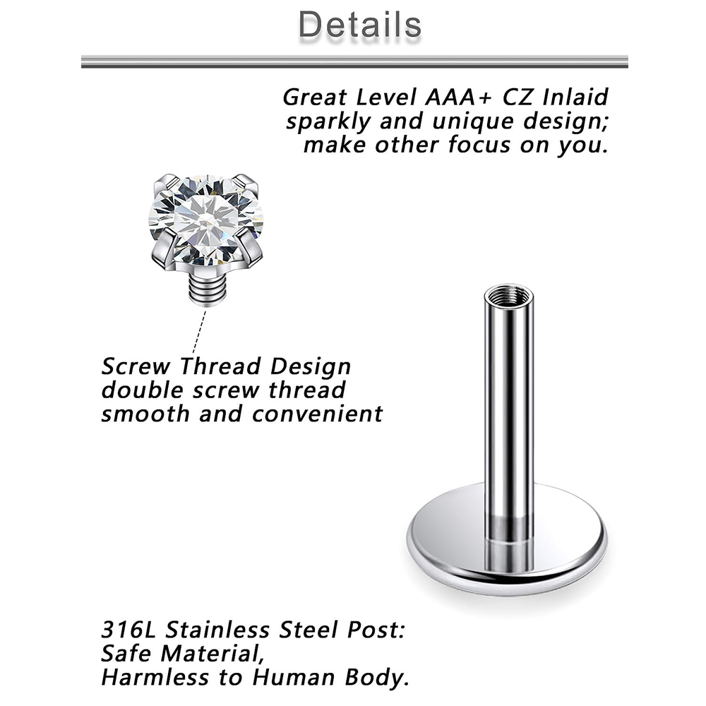Set di 13 Piercing Labret in A - Flat Back Labret Stud recensione e prezzo